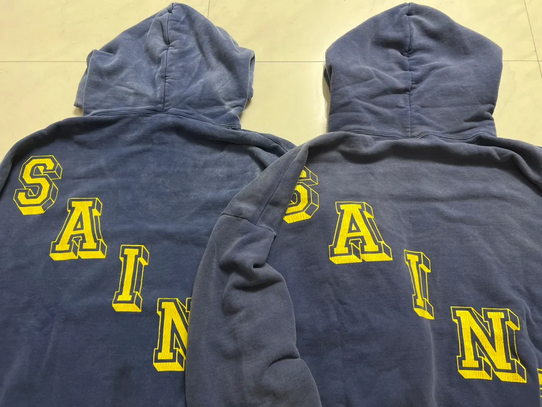 Proofing vs original SAINT M×××××× ANGEL HOODIE/NAVY Angel Reborn Blue Hoodie Washed Blue S-XL